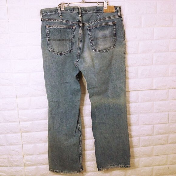 2013 Urban Pipeline UP Denim Jeans Men-38x30 Baggy Wide-Leg Faded Fray Hem Flaws - Picture 4 of 11